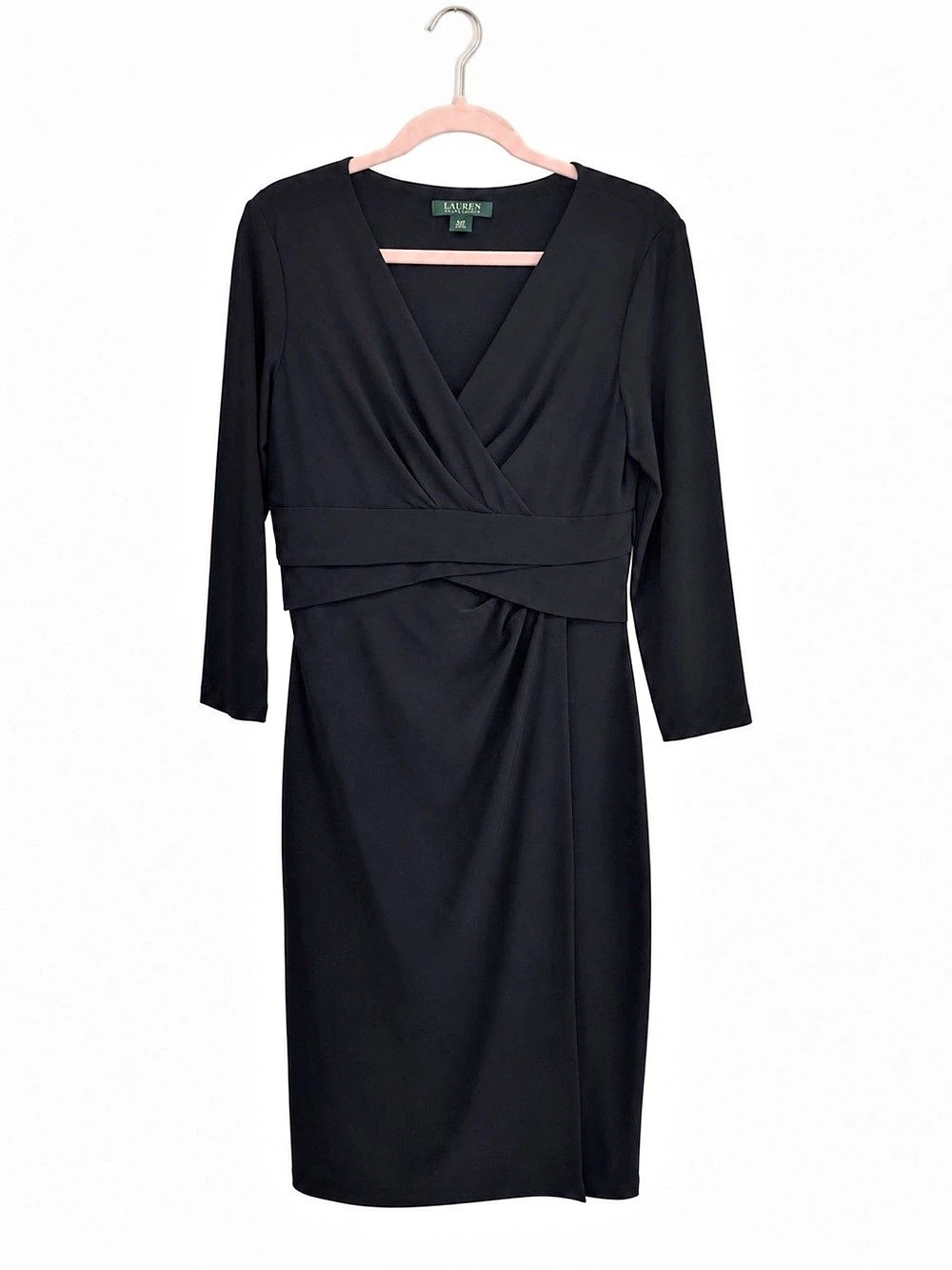 Lauren Ralph Lauren Black Faux Wrap Jersey Dress Size 8
